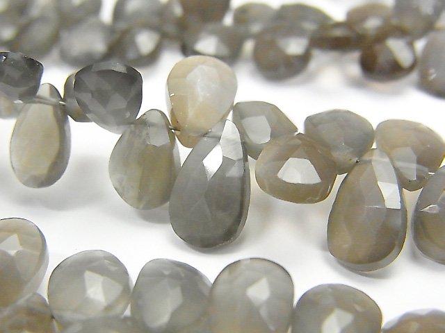 [Video] High Quality Gray Moonstone AA++ Pear shape Faceted Briolette half or 1strand beads (aprx.7inch / 18cm)