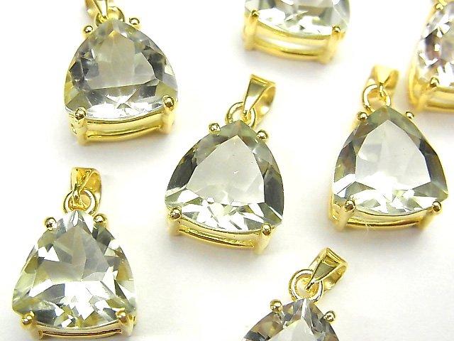 [Video] High Quality Green Amethyst AAA Triangle Faceted Pendant 12x12mm 18KGP