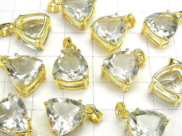 [Video] High Quality Green Amethyst AAA Triangle Faceted Pendant 12x12mm 18KGP