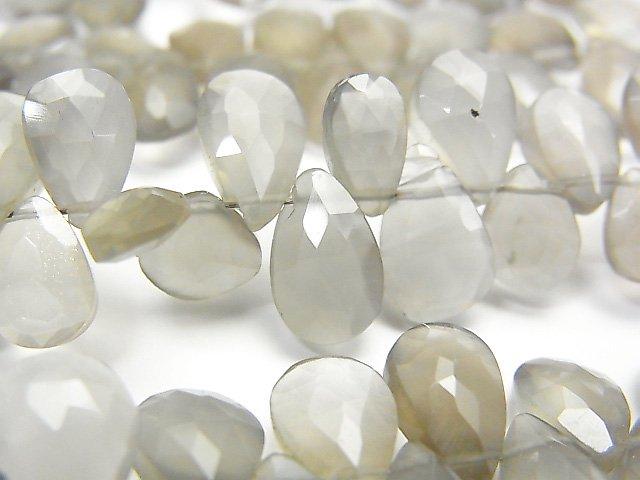 [Video] High Quality Gray Moonstone AA++ Pear shape Faceted Briolette half or 1strand beads (aprx.7inch / 18cm)