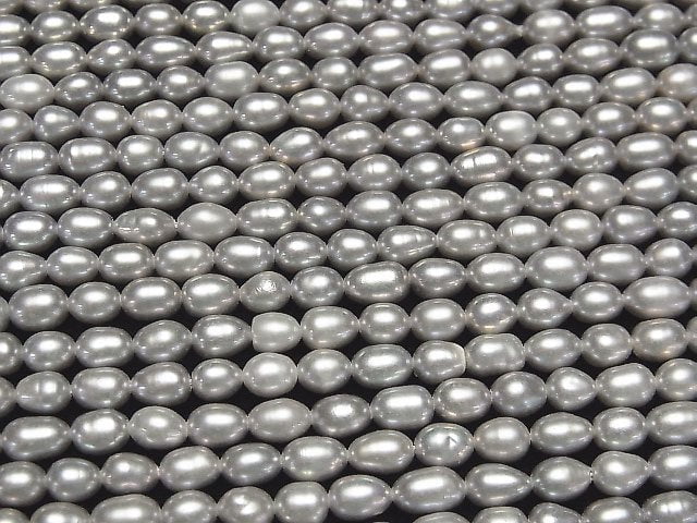 [Video]Fresh Water Pearl AA++ Rice 5x4x4mm Silver 1strand beads (aprx.14inch/35cm)