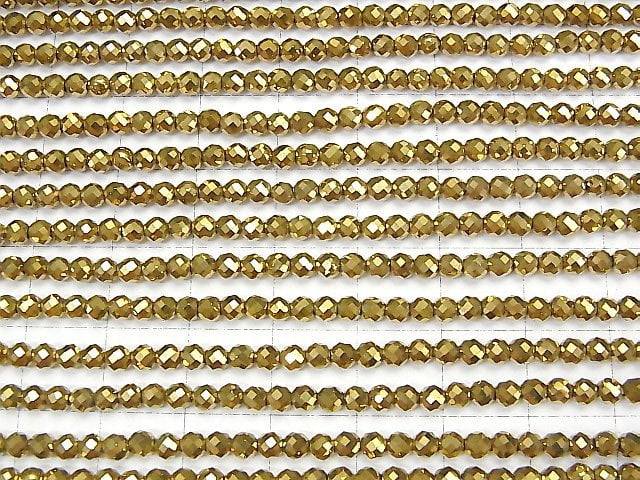 [Video]High Quality! Hematite Faceted Round 3mm gold coated 1strand beads (aprx.15inch/37cm)