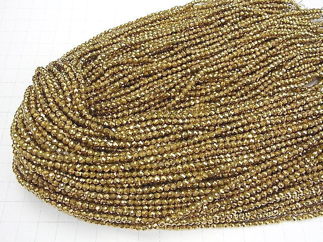[Video]High Quality! Hematite Faceted Round 3mm gold coated 1strand beads (aprx.15inch/37cm)