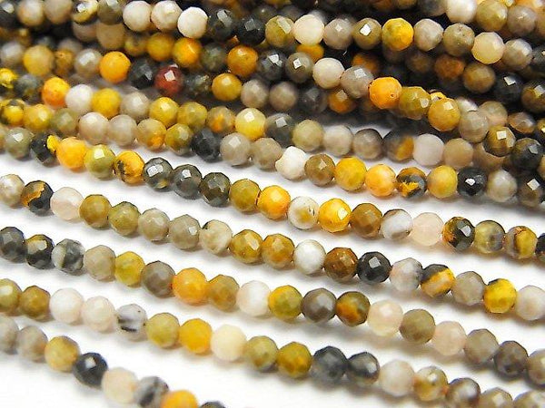 [Video] High Quality! Bumblebee Jasper Faceted Round 2mm 1strand beads (aprx.15inch / 36cm)
