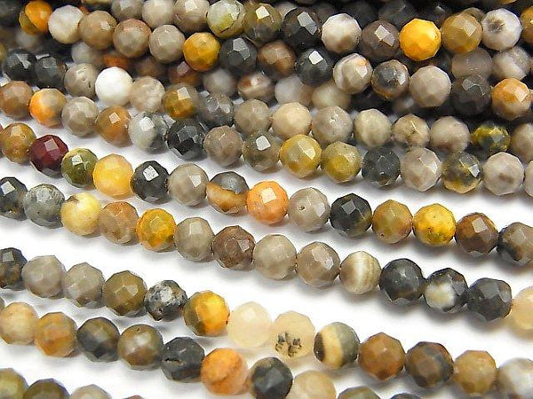 [Video] High Quality! Bumblebee Jasper Faceted Round 4mm 1strand beads (aprx.15inch / 36cm)