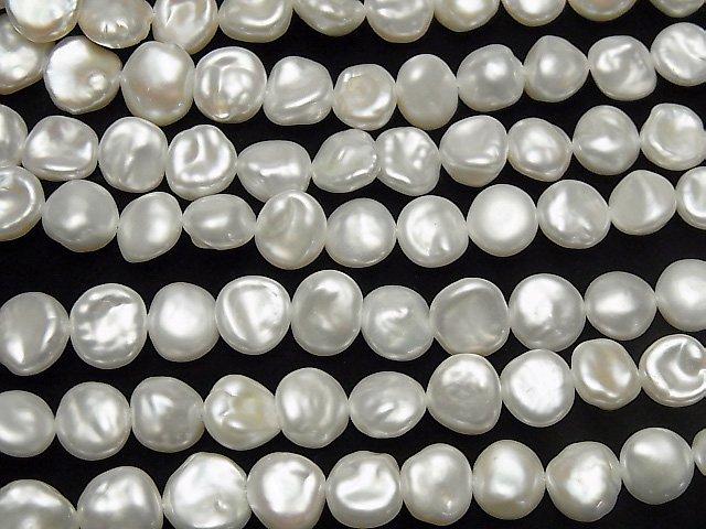 [Video] Fresh Water Pearl Keshi Pearl AA+ Baroque-Coin 9-11mm White 1strand beads (aprx.15inch / 37cm)