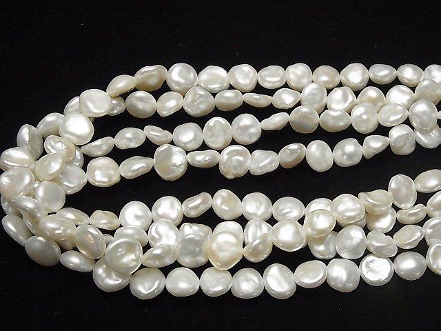[Video] Fresh Water Pearl Keshi Pearl AA+ Baroque-Coin 9-11mm White 1strand beads (aprx.15inch / 37cm)