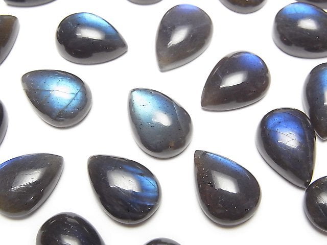 [Video]High Quality Black Labradorite AAA- Pear shape Cabochon 14x10mm 2pcs