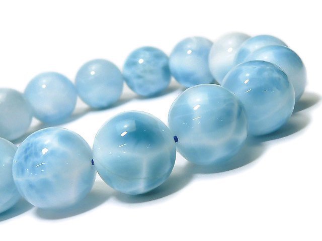 [Video][One of a kind] High Quality Larimar Pectolite AAA Round 13.5mm Bracelet NO.318