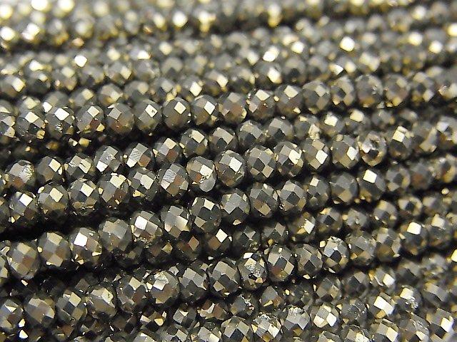 [Video] High Quality! Pyrite AAA Faceted Button Roundel 3x3x2mm 1strand beads (aprx.15inch / 37cm)
