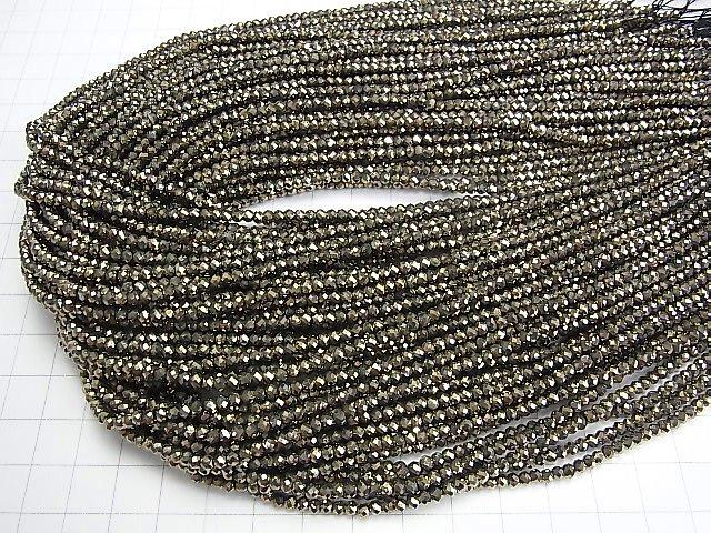 [Video] High Quality! Pyrite AAA Faceted Button Roundel 3x3x2mm 1strand beads (aprx.15inch / 37cm)