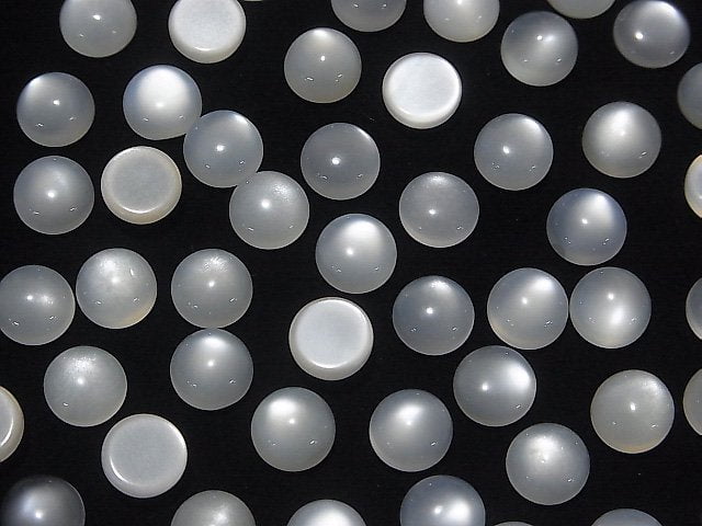 [Video] White Moonstone AAA Round Cabochon 8x8mm 5pcs