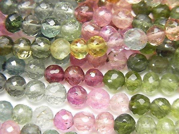 [Video] High Quality! Multicolor Tourmaline AAA Faceted Round 4mm Color Gradation half or 1strand beads (aprx.7inch / 18cm)