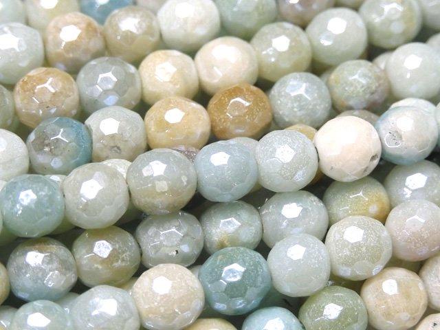 [Video] Mix Amazonite AA+ 128Faceted Round 6mm Coating 1strand beads (aprx.15inch / 36cm)