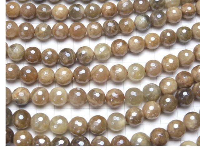 [Video] Brown Moonstone AA++ 128Faceted Round 10mm Coating 1strand beads (aprx.15inch / 36cm)