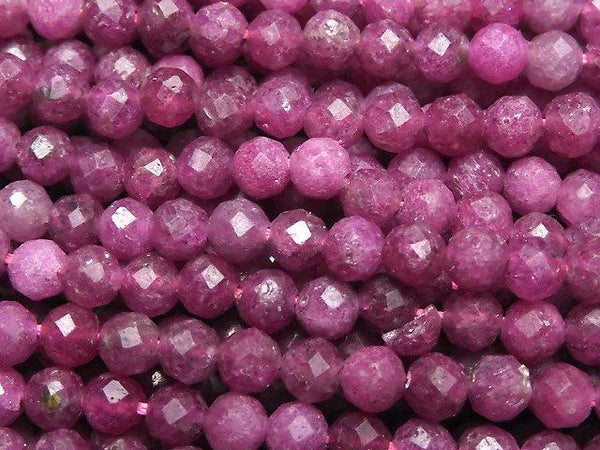 [Video] High Quality! Ruby AA+ Faceted Round 4mm 1strand beads (aprx.15inch / 37cm)
