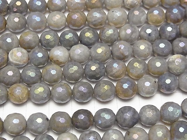 [Video] Labradorite AA+ 128Faceted Round 10mm coating 1strand beads (aprx.15inch / 36cm)
