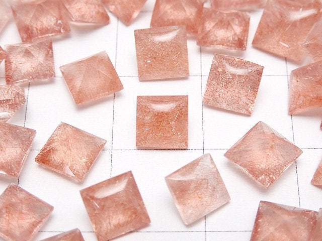 [Video] Natural Strawberry Quartz AAA- Loose stone Square Faceted 7x7mm 1pc