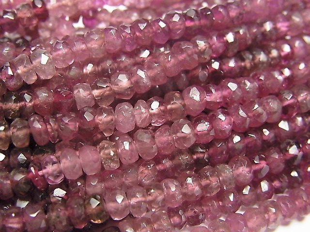 [Video]Pink Tourmaline AA++ Faceted Button Roundel 3x3x2mm 1strand beads (aprx.14inch/34cm)