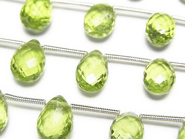 [Video]High Quality Peridot AAA Pear shape Faceted Briolette 1strand (13pcs )