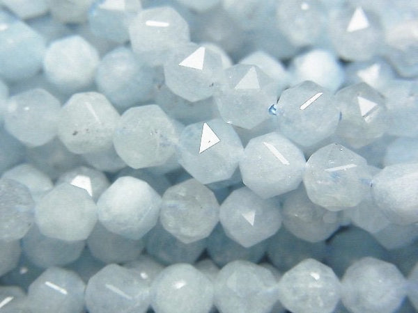 [Video] High Quality! Aquamarine AA++ Star Faceted Round 6mm half or 1strand beads (aprx.15inch / 37cm)