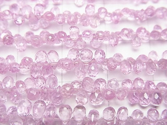[Video] High Quality Pink Sapphire AAA Small Size Drop Faceted Briolette 1/4 or 1strand beads (aprx.6inch / 16cm)