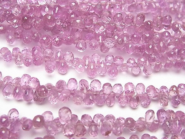 [Video] High Quality Pink Sapphire AAA Small Size Drop Faceted Briolette 1/4 or 1strand beads (aprx.6inch / 16cm)