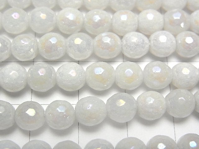 [Video] White Jade 128Faceted Round 6mm coating 1strand beads (aprx.15inch / 36cm)