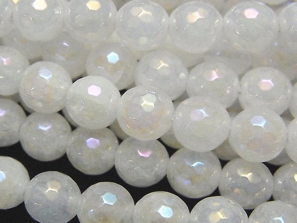 [Video] White Jade 128Faceted Round 8mm coating 1strand beads (aprx.15inch / 37cm)
