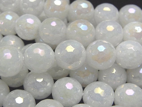 [Video] White Jade 128Faceted Round 10mm coating 1strand beads (aprx.15inch / 36cm)