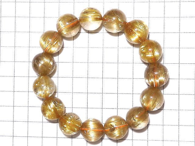 [Video][One of a kind] Top Quality Golden Rutilated Quartz AAAA Round 14mm Bracelet NO.100
