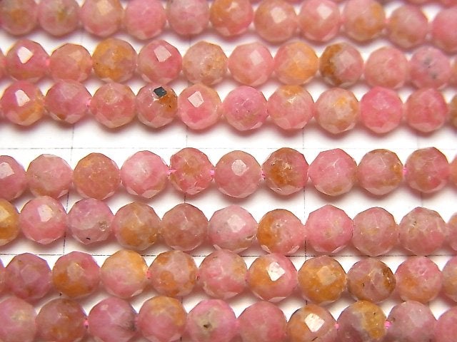 [Video] High Quality! Rhodonite AA++ Faceted Round 4mm 1strand beads (aprx.15inch / 37cm)