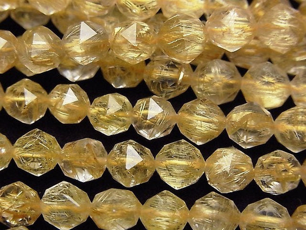 [Video] High Quality! Rutilated Quartz AAA Star Faceted Round 6mm 1/4 or 1strand beads (aprx.15inch / 37cm)