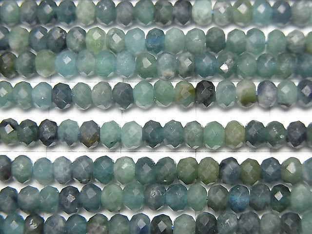 [Video]High Quality! Indigolite Tourmaline AA++ Faceted Button Roundel 4x4x2.5mm 1strand beads (aprx.15inch/37cm)