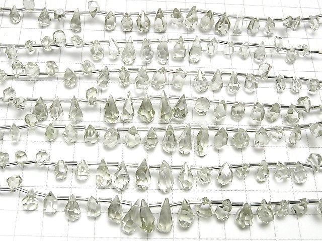 [Video]High Quality Green Amethyst AAA- Rough Drop Faceted Briolette [S size] 1strand (18pcs )