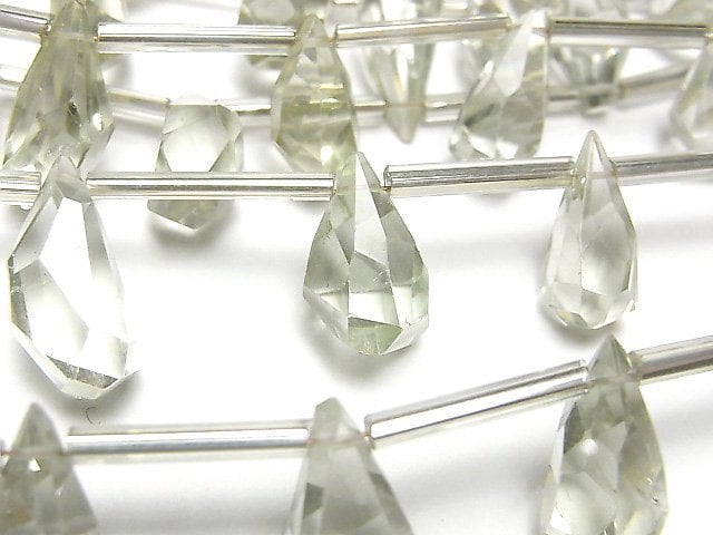 [Video]High Quality Green Amethyst AAA- Rough Drop Faceted Briolette [M size] 1strand (8pcs )