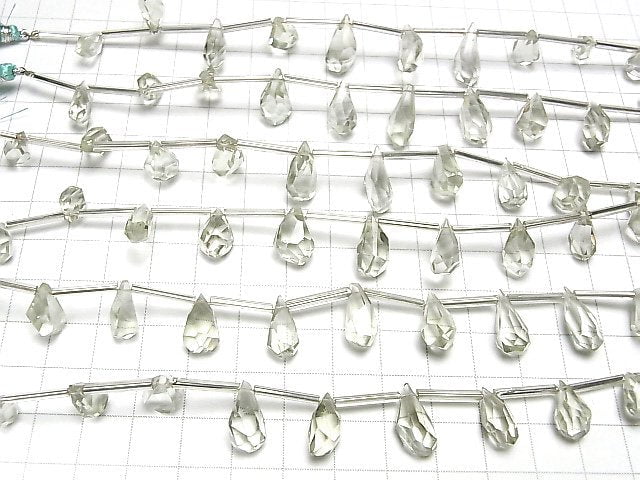 [Video]High Quality Green Amethyst AAA- Rough Drop Faceted Briolette [M size] 1strand (8pcs )