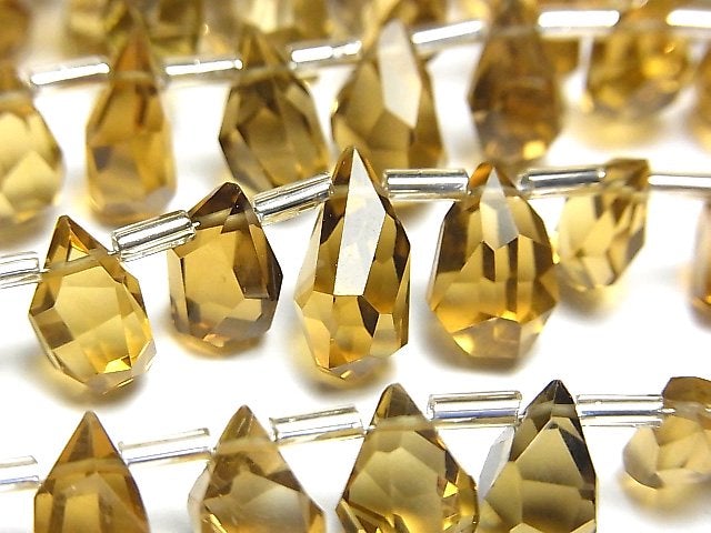 [Video] High Quality Beer Crystal Quartz AAA- Rough Drop Faceted Briolette 1strand (18pcs)