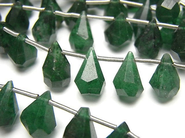 [Video] Indian Green Aventurine AAA- Rough Drop Faceted Briolette 1strand beads (aprx.6inch/15cm)