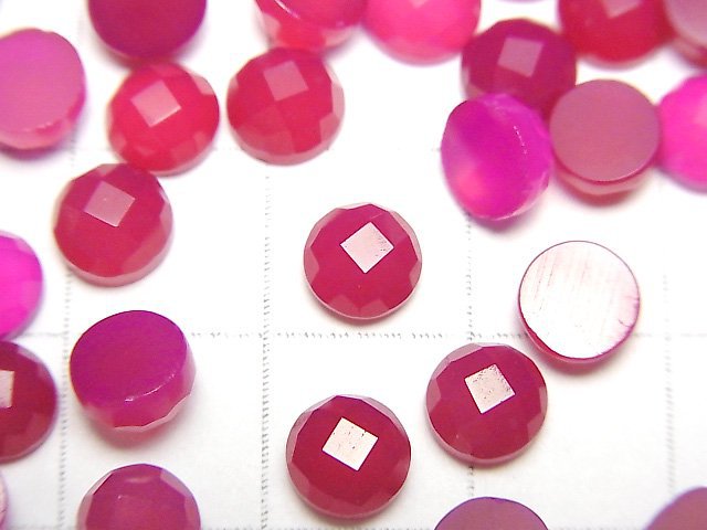 [Video] Fuchsia Pink Chalcedony AAA- Round Faceted Cabochon 6x6mm 5pcs