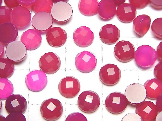 [Video] Fuchsia Pink Chalcedony AAA- Round Faceted Cabochon 6x6mm 5pcs