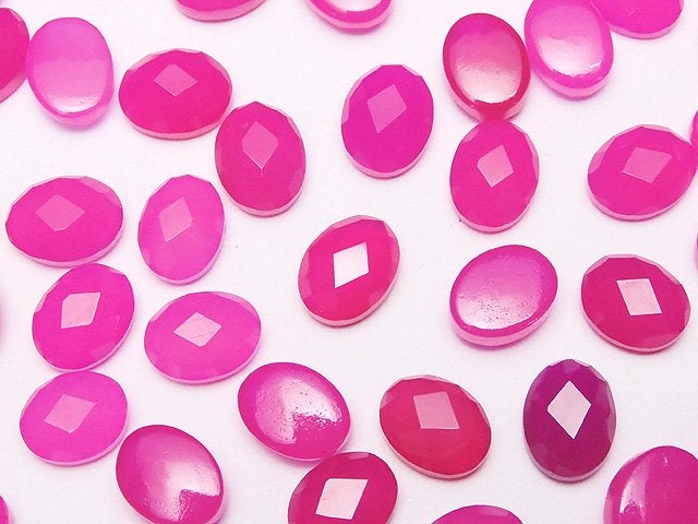 [Video] Fuchsia Pink Chalcedony AAA- Oval Faceted Cabochon 8x6mm 5pcs