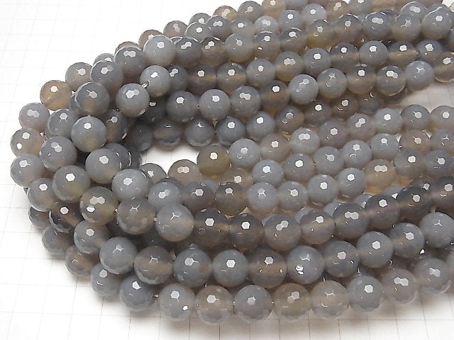 [Video] Gray Onyx AAA 128Faceted Round 12mm [2mm hole] half or 1strand beads (aprx.15inch / 36cm)