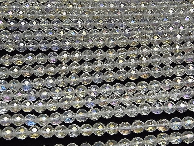 [Video] Aqua Crystal 64Faceted Round 6mm half or 1strand beads (aprx.15inch / 37cm)
