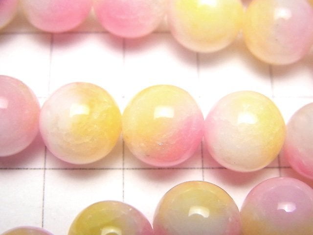 Pink & Yellow Jade Round 10mm 1strand beads (aprx.15inch/37cm)