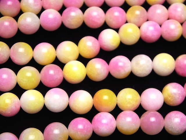 Pink & Yellow Jade Round 10mm 1strand beads (aprx.15inch/37cm)
