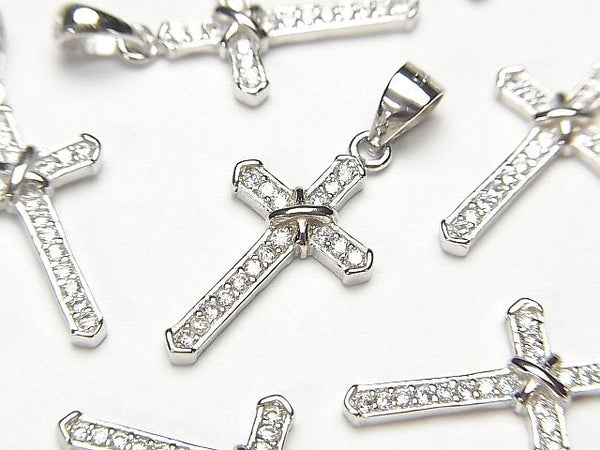 Silver925 Pendant 21x11.5mm Rhodium Plated Cross (with CZ) 1pc