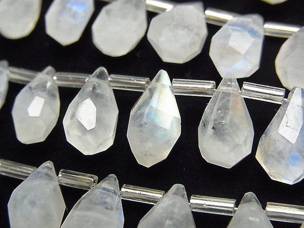 [Video] Rainbow Moonstone AA++ Rough Drop Faceted Briolette half or 1strand beads (aprx.5inch / 13cm)