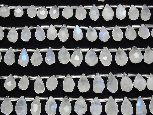[Video] Rainbow Moonstone AA++ Rough Drop Faceted Briolette half or 1strand beads (aprx.5inch / 13cm)