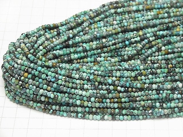 [Video] High Quality! Turquoise AA Faceted Button Roundel 4x4x3mm 1strand beads (aprx.14inch / 35cm)